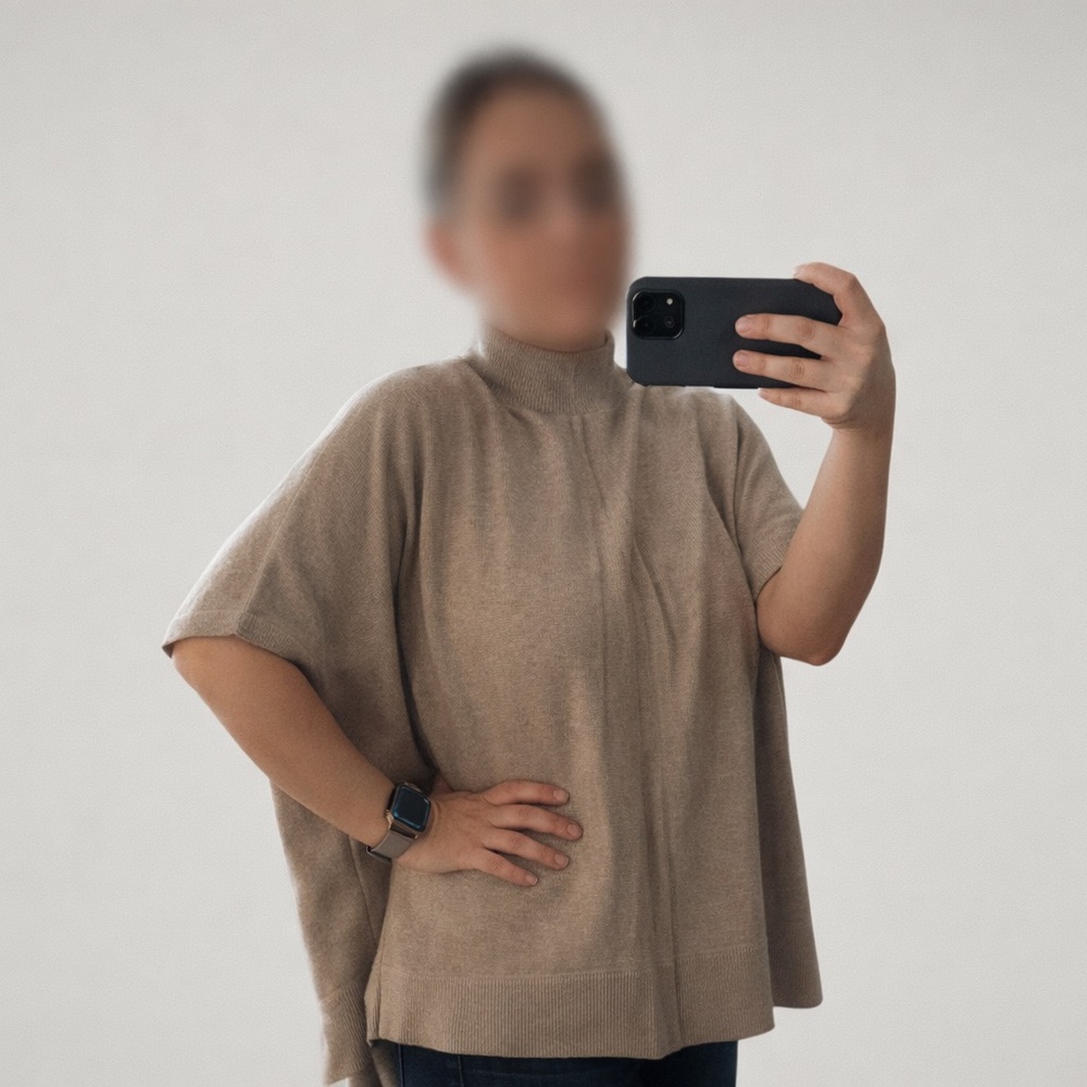 Ann Taylor Wool Blend Poncho Sweater – Beige – L/XL